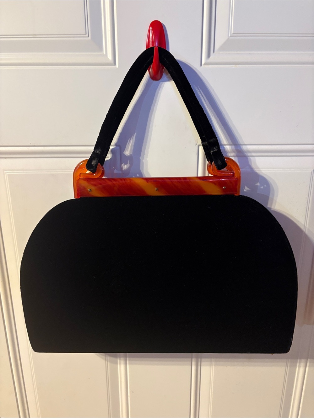 Vintage Bobbie Jerome Black Velvet Evening Handbag Tortoise Lucite Frame Purse 1